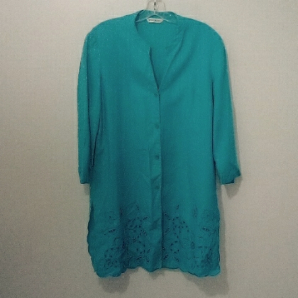 Windsmoor vintage blue linen tunic button down top